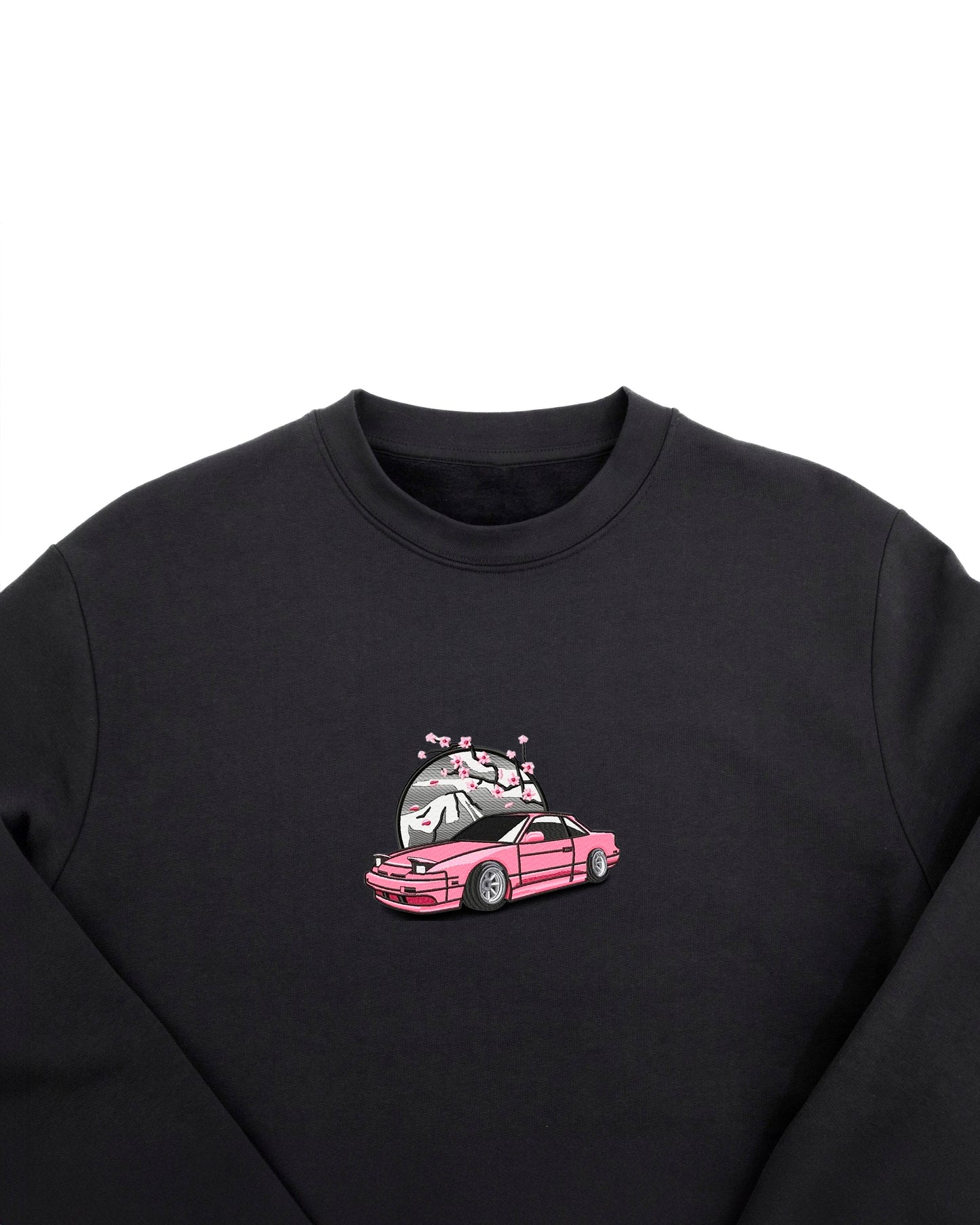 PINK CAR WITH CHERRY BLOSSOM AND MOUNTAIN BACKGROUND EMBROIDERY