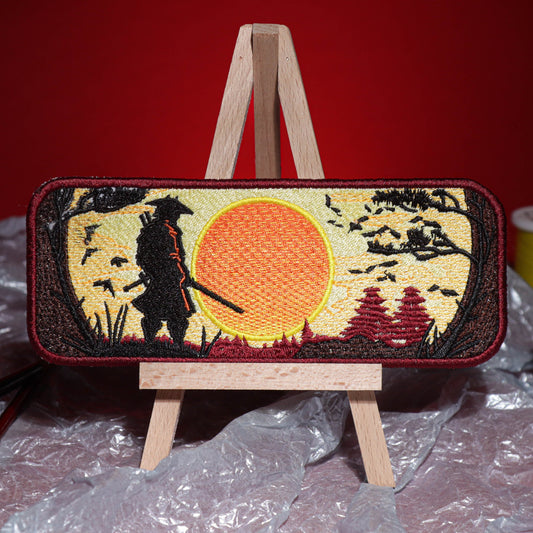 Japanese Elegance: Samurai Sunset Embroidered Patch for DIY Crafts and Costumes