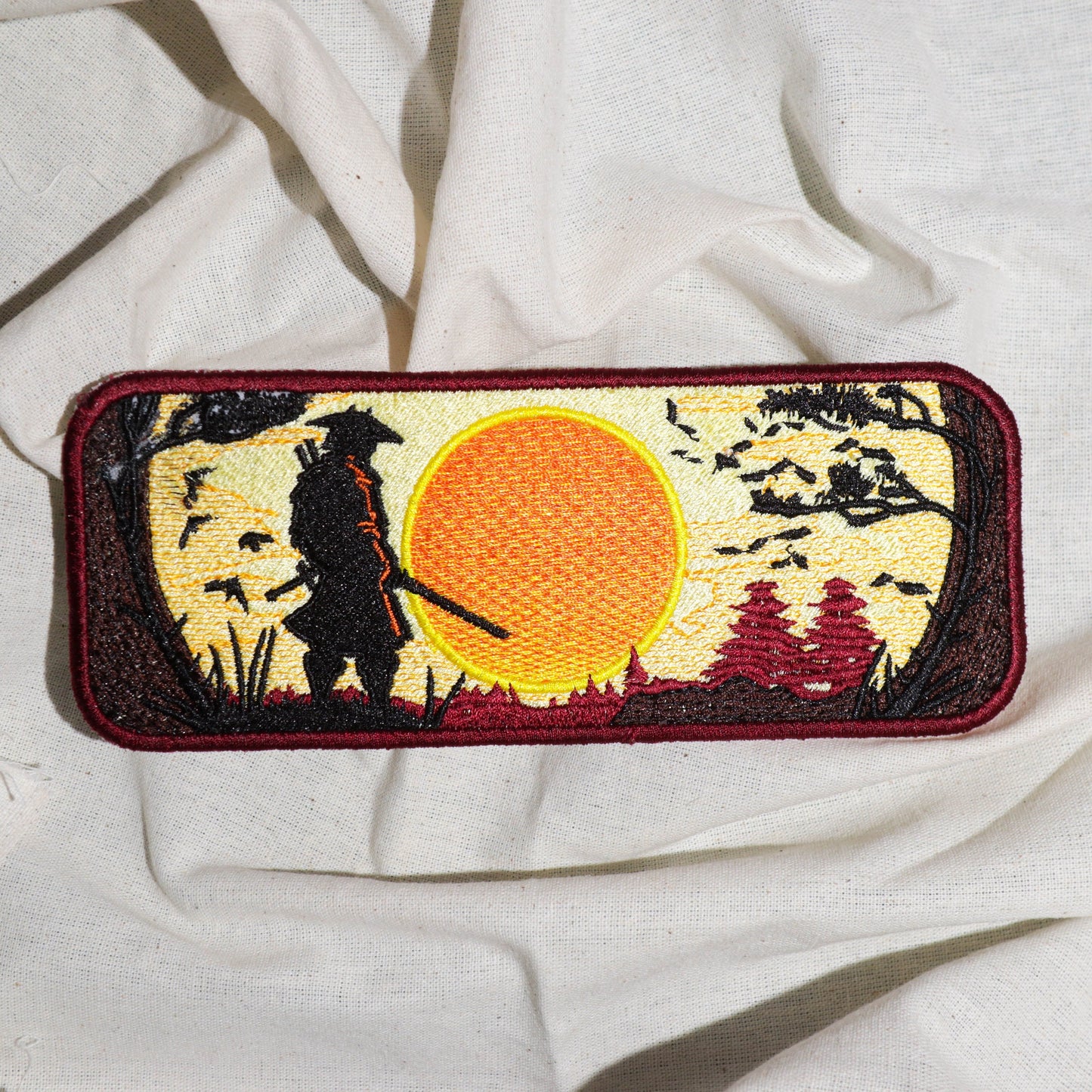 Japanese Elegance: Samurai Sunset Embroidered Patch for DIY Crafts and Costumes