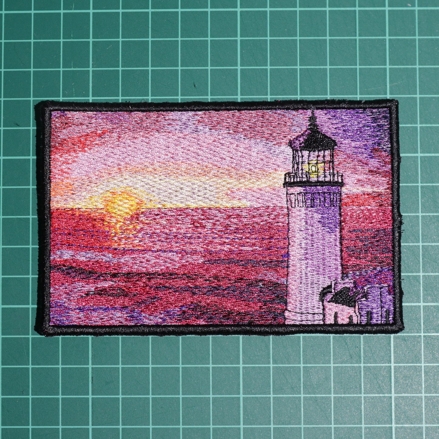 Lighthouse Sunset Patch - Nautical Embroidered Iron-On Applique for Jackets, Backpacks, and Hats