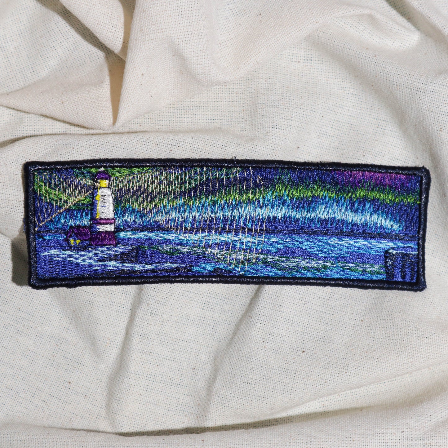 Lighthouse Sunset Patch - Nautical Embroidered Iron-On Applique for Jackets, Backpacks, and Hats