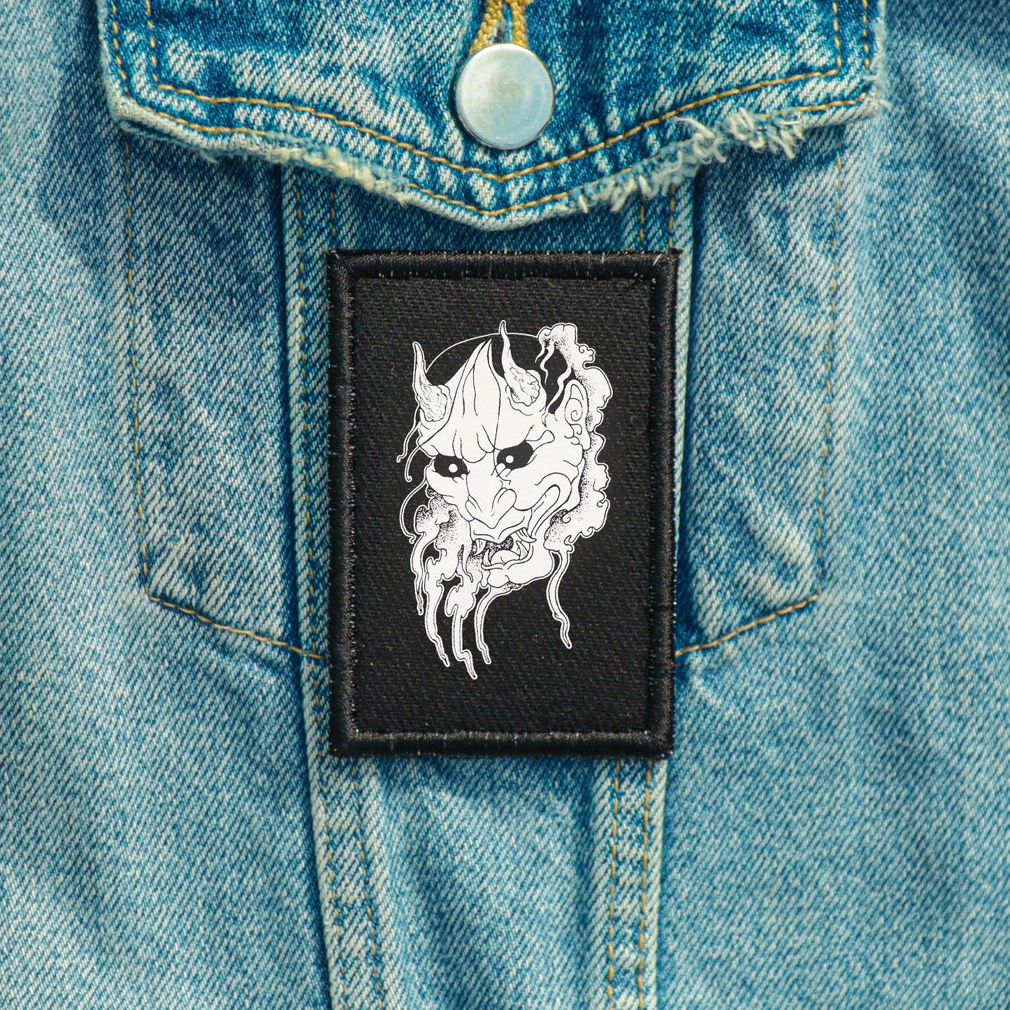 Iron On Demon Oni Mask Goth Patch Horror DIY Embroidered Patch, Badge, Applique, Scary, Goth, Halloween Gift, Spooky,Punk Patch