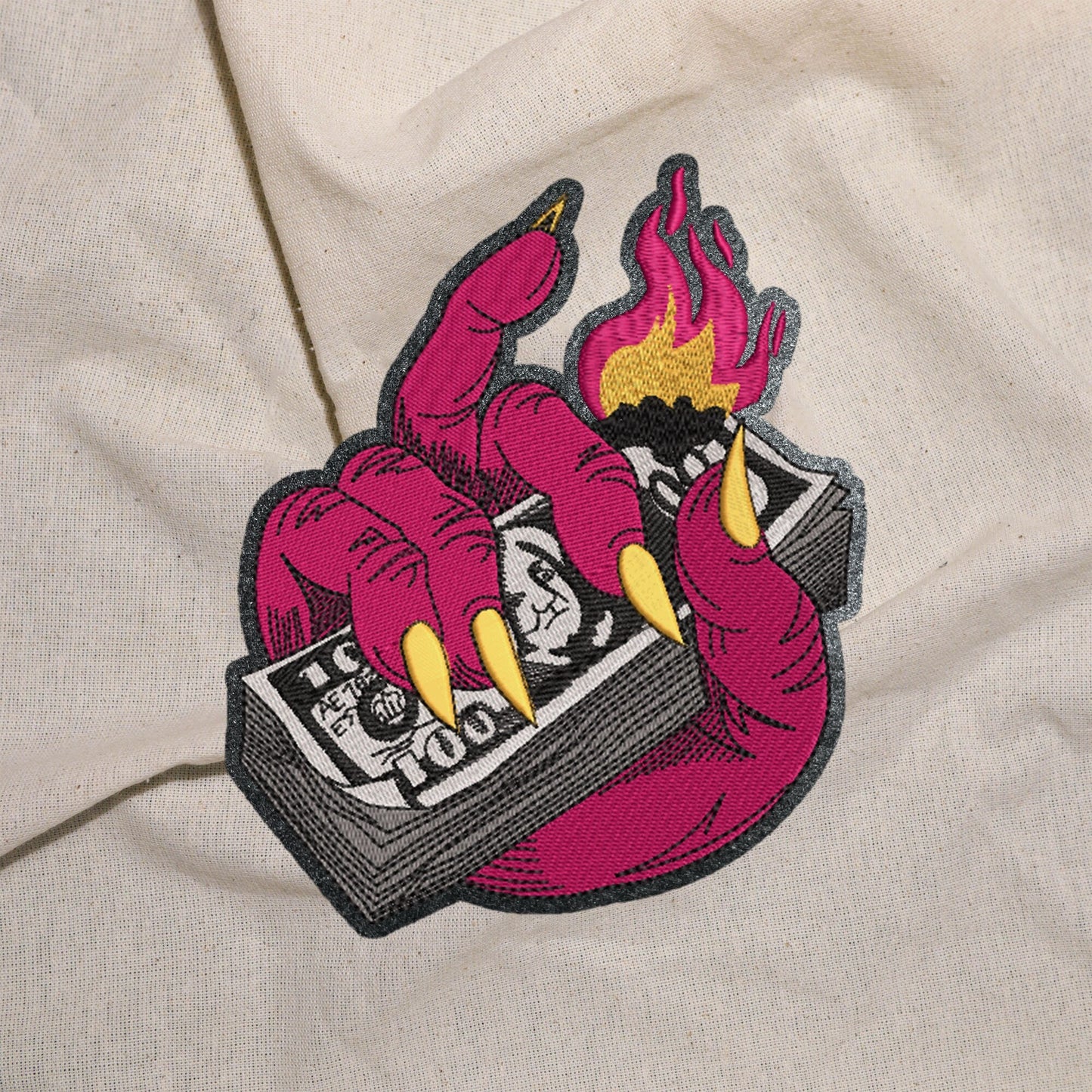 Burning Money in Hand  patch for custom vest Artwork for Clothing and Accessories