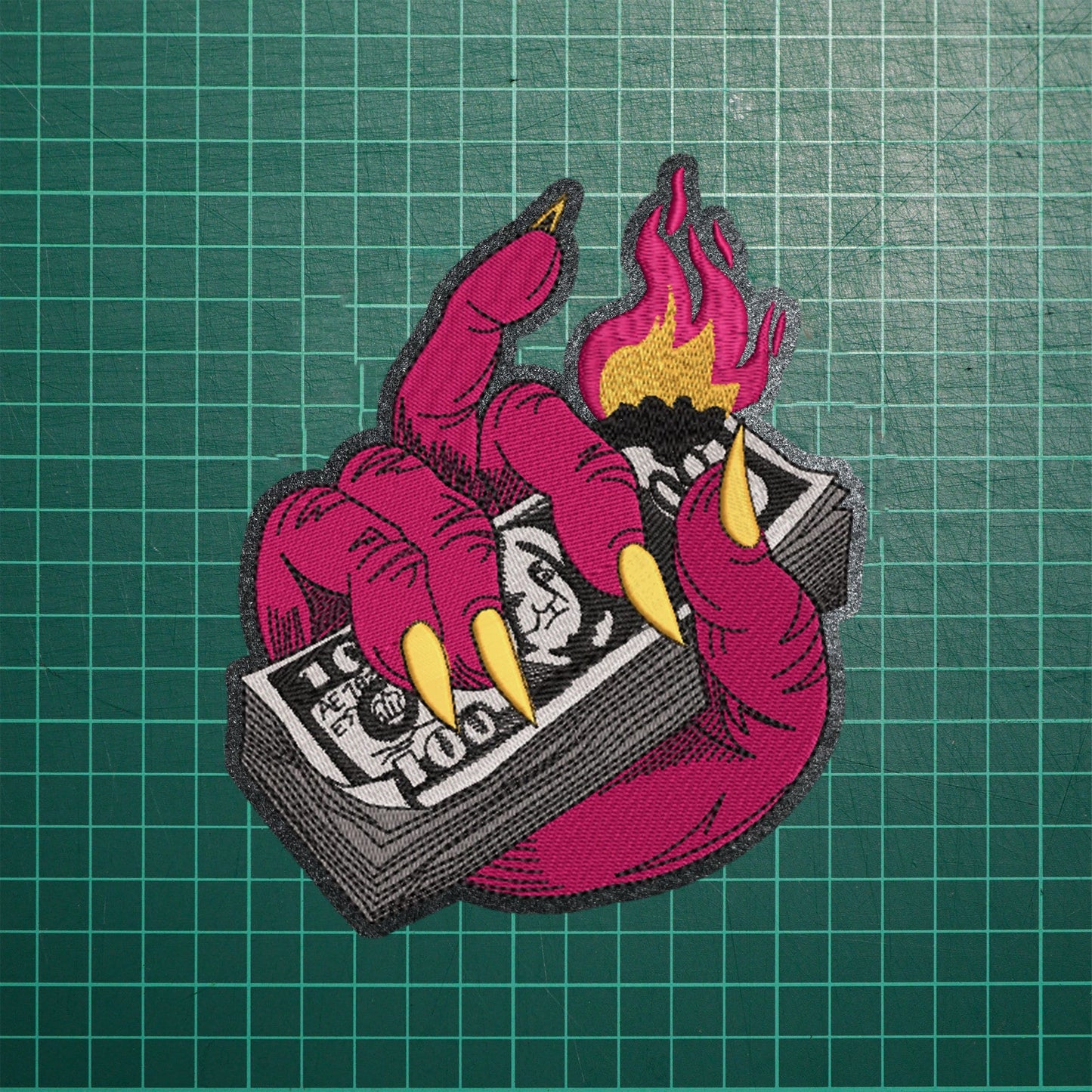 Burning Money in Hand  patch for custom vest Artwork for Clothing and Accessories