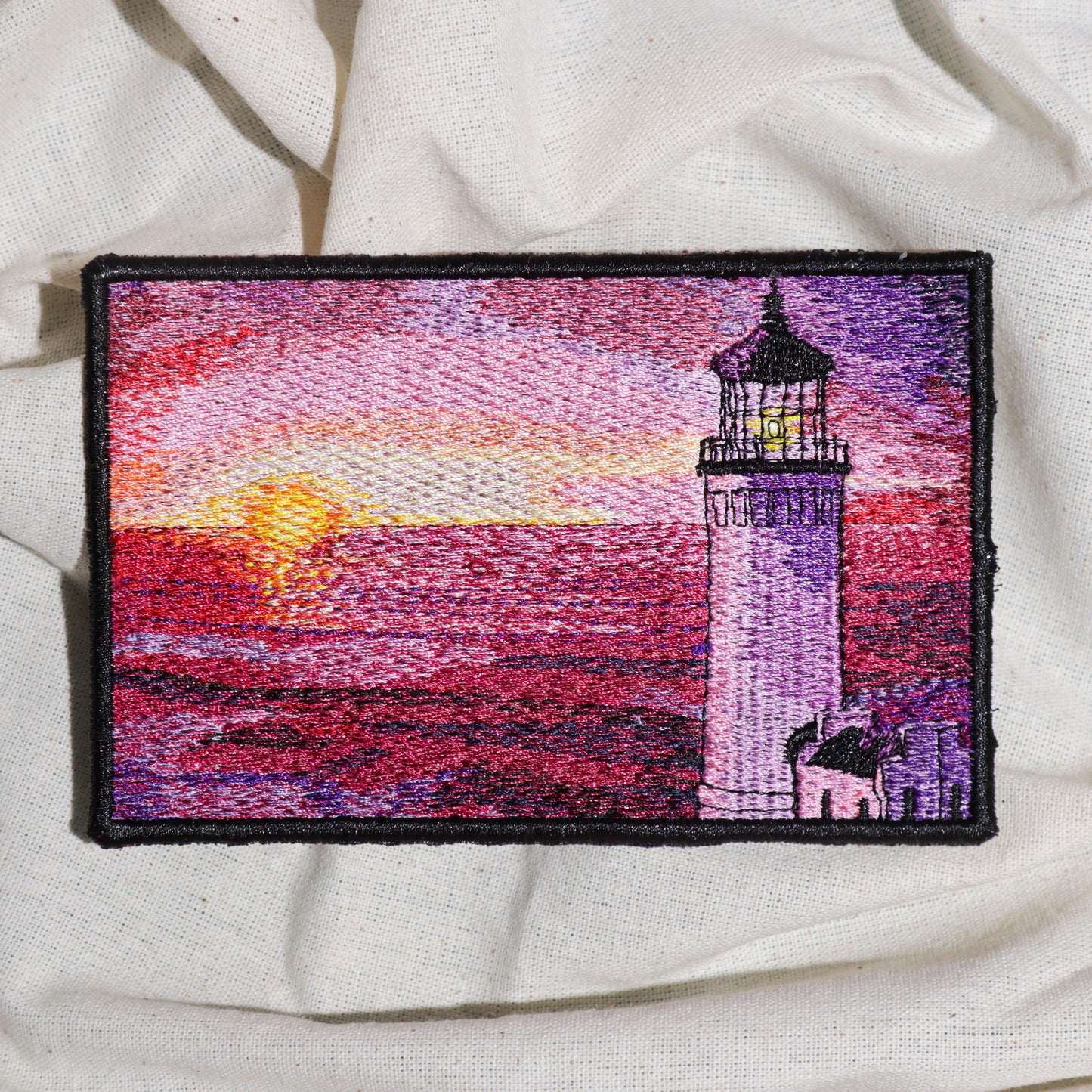 Lighthouse Sunset Patch - Nautical Embroidered Iron-On Applique for Jackets, Backpacks, and Hats