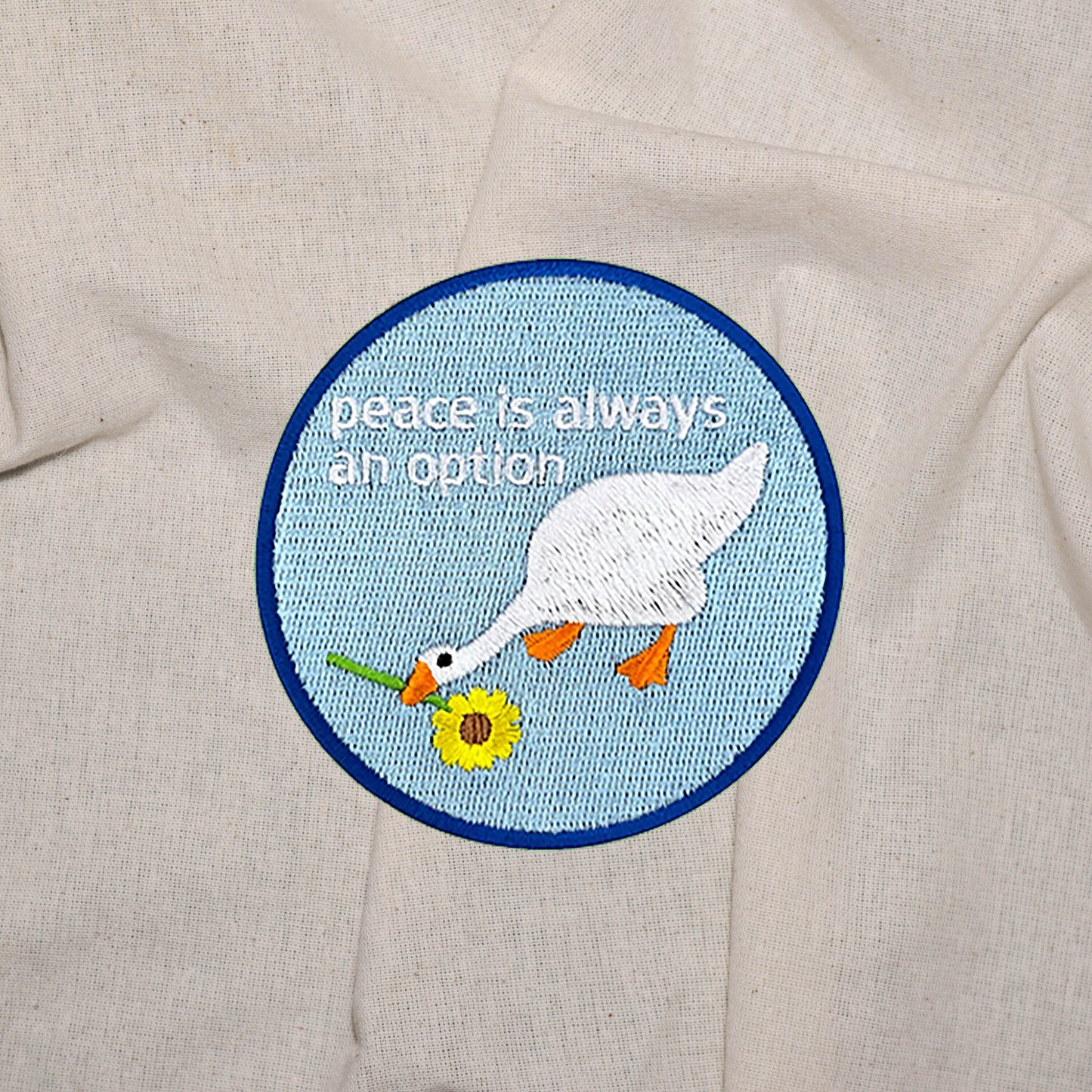 Iron on  Goose with Flower Peace is always an option Patch, Funny Patch, Embroidered Patch, Patch for Jackets, Badge ,Meme Applique