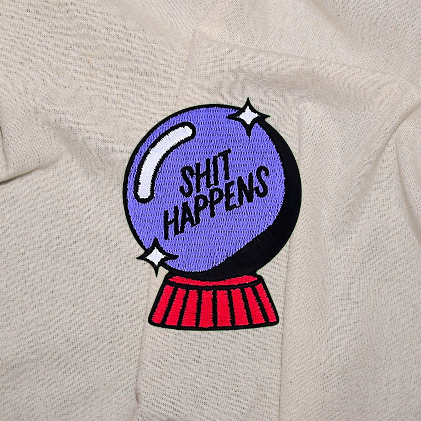 Iron on Shit Happens glass ball Patch, Angry Cat Patch, Funny Patch, Embroidered Patch, Patch for Jackets, Badge ,Meme Applique, Funny image