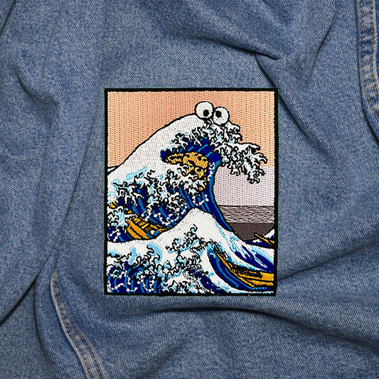 Iron on The The Great Cookie Monster off Kanagawa Patch, Funny Patch, Embroidered Patch, Patch for Jackets, Badge ,Applique, Art