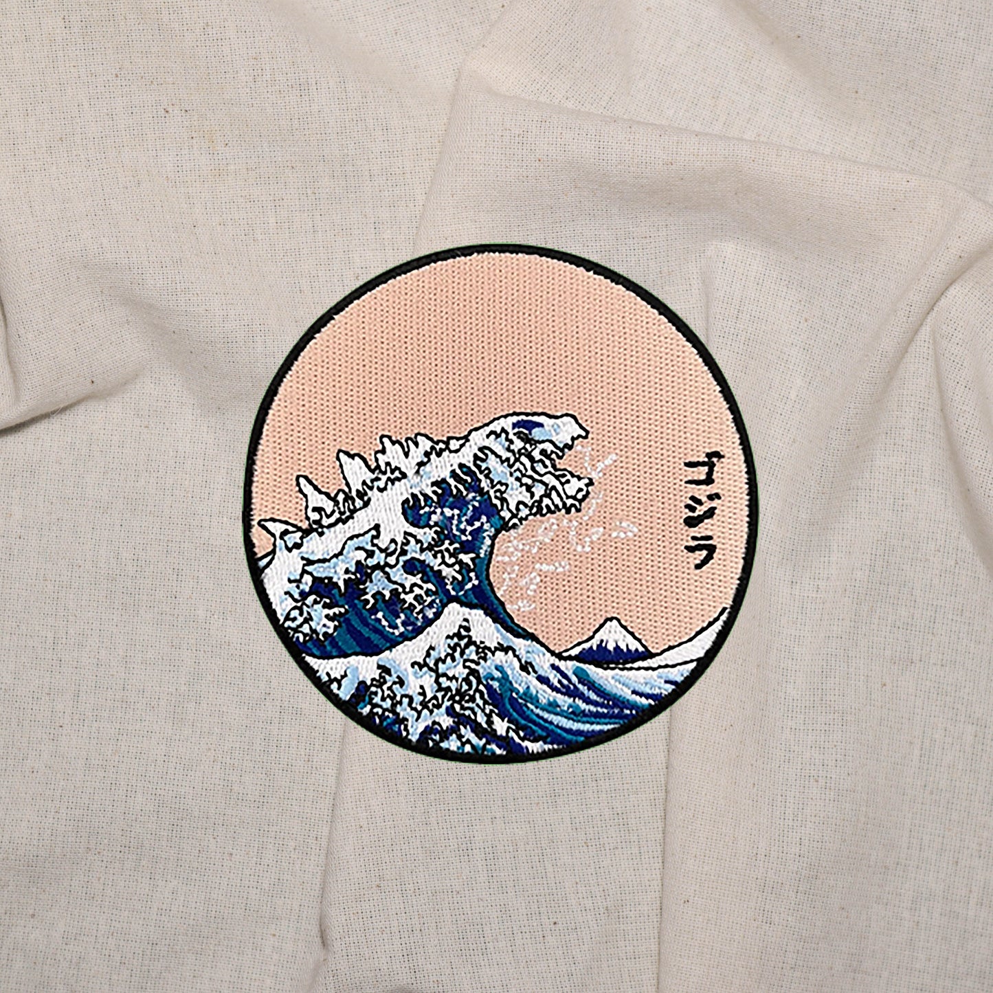 Iron on Godzilla and the Great Wave of Kanagawa Patch, Funny Patch, Embroidered Patch, Patch for Jackets, Badge ,Applique, Art