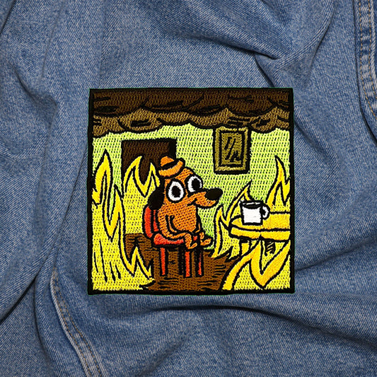 Iron on dog in burning house dog Patch, Funny Patch, Embroidered Patch, Patch for Jackets, Badge ,Meme Applique, cool