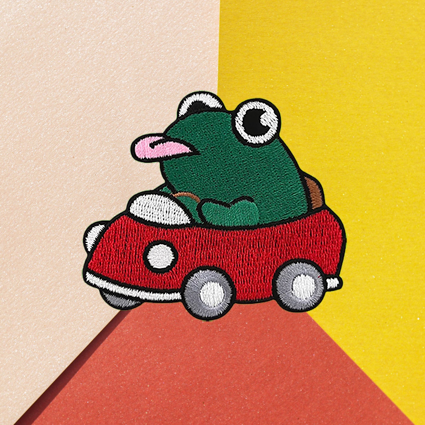 Iron on funny frog in the car shows tongue Patch, Funny Patch, Embroidered Patch, Patch for Jackets, Badge ,Meme Applique, cool