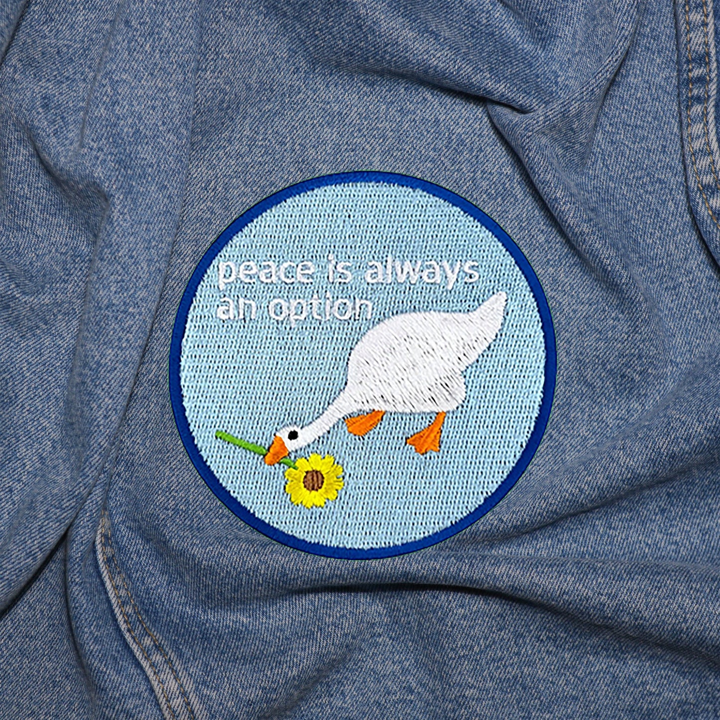 Iron on  Goose with Flower Peace is always an option Patch, Funny Patch, Embroidered Patch, Patch for Jackets, Badge ,Meme Applique