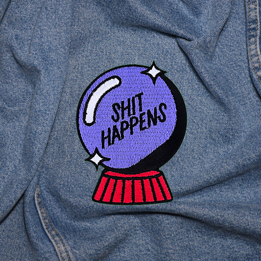 Iron on Shit Happens glass ball Patch, Angry Cat Patch, Funny Patch, Embroidered Patch, Patch for Jackets, Badge ,Meme Applique, Funny image