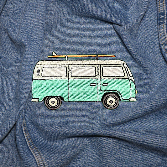 Iron on Surfer Van Bus in turquoise Patch, Funny Patch, Embroidered Patch, Patch for Jackets, Badge ,Meme Applique, cool