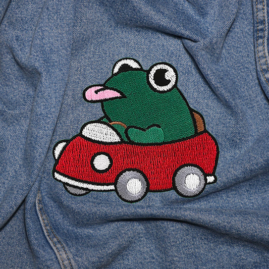 Iron on funny frog in the car shows tongue Patch, Funny Patch, Embroidered Patch, Patch for Jackets, Badge ,Meme Applique, cool